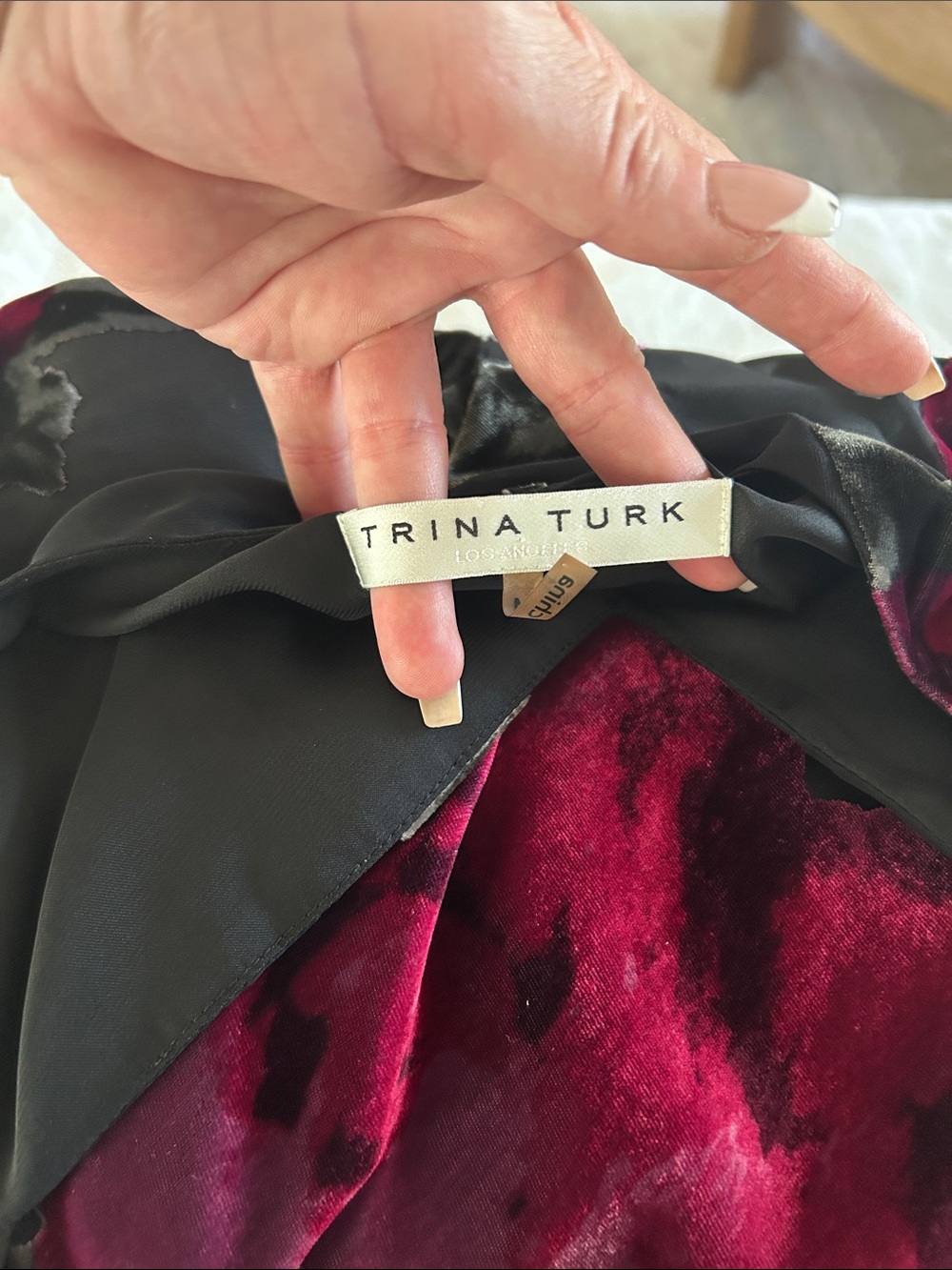 Trina Turk Black Slip Midi Dress with Deep Pink Floral Pattern - Picture 4 of 4